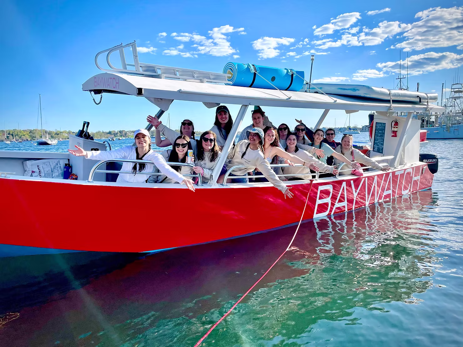 Ladies on Baywatch Newport bachelorette party boat cruise